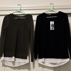 Hilary Radley V-Neck Sweater Set - Black and Olive